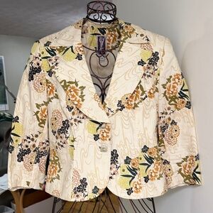 Floral Cream Blazer with Orange, Green and Black Accents